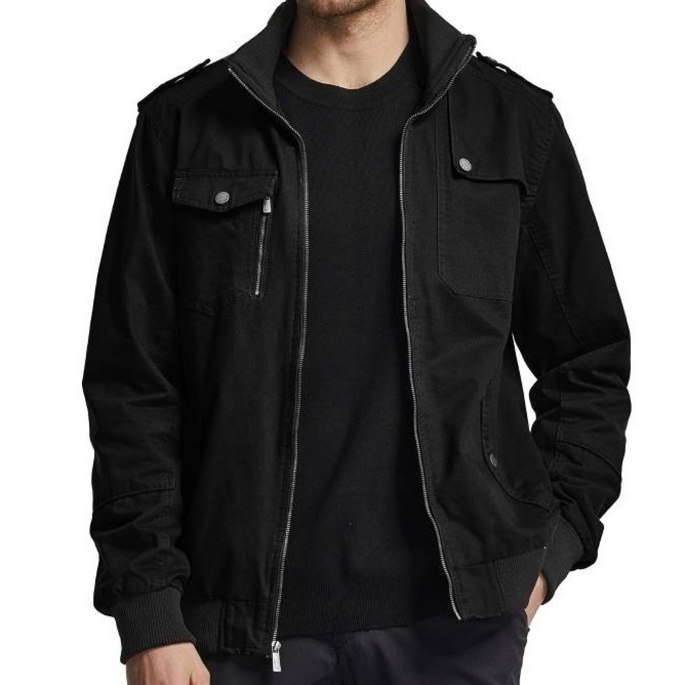 NWT Men's Wantdo Military Casual Stand Collar Zip Up Jacket - Black - XL‎